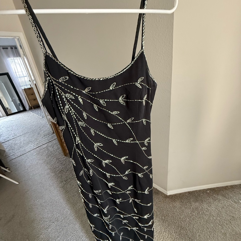 Tiffany Designs Black Dress with White Leaf Pattern